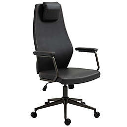 Vinsetto High-Back Executive Office Chair, Ergonomic Leather Computer Desk Chair with Adjustable Height, Removable Headrest and 360 Swivel Wheels, Deep Grey