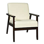 Slickblue Solid Rubber Wood Fabric Accent Armchair-Beige