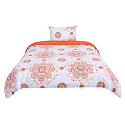 PiccoCasa All-Season Quilted Comforter Sets Bohemian Orange, With 1 Pillow Case, Twin