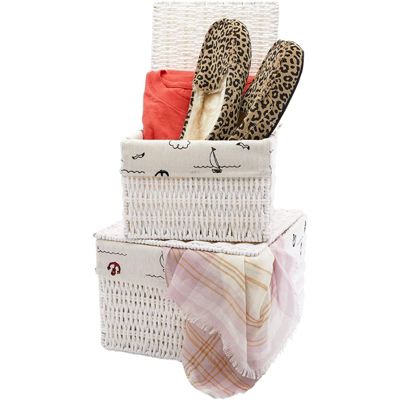 Juvale Woven Wicker Baskets with Lids and Removable Liner (White, 2 Sizes, 2 Pack)