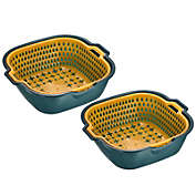 Unique Bargains Kitchen Colander Bowl Set 2 Pieces, Plastic Vegetable Washing Basket, Rice Washing Bowl, Rice Strainer Basket, Soak, Wash and Drain Vegetables Fruits-Blue Yellow(L)