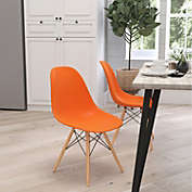 Merrick Lane Elton Series Orange Polypropylene Accent Chair with Metal Braced Wooden Legs