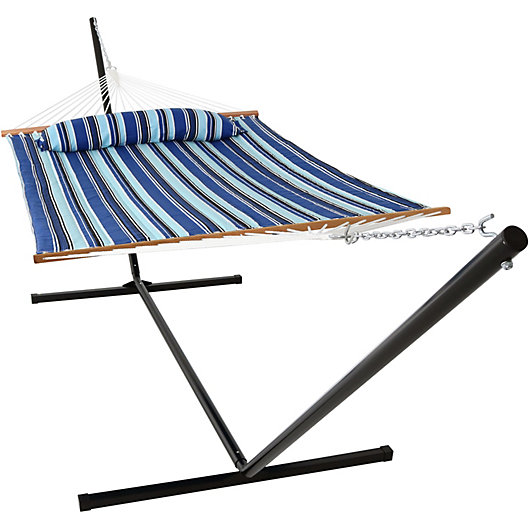 Alternate image 1 for Sunnydaze Quilted Fabric Hammock Bed with Stand - Catalina Beach