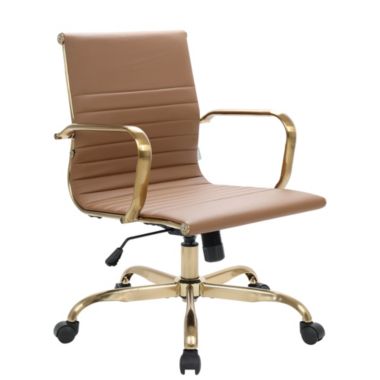 LeisureMod Harris Office Chair With Gold Frame - Light Brown. View a larger version of this product image.