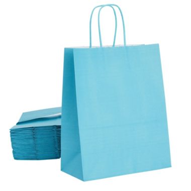 Blue Panda 25 Pack Medium Teal Blue Paper Gift Bags with Handles for Gifts, Birthday Party Supplies (8 x 10 x 4 In). View a larger version of this product image.