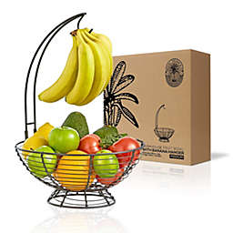 REGAL TRUNK & CO. Fruit Basket With Banana Hanger l Rustic French Farmhouse Fruit Bowl