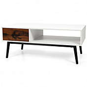 Costway Modern Wood Sofa Table with Open Storage Shelf and Drawer