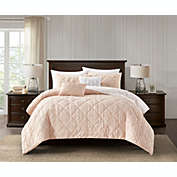NY&C Home Leighton 5 Piece Comforter Set Diamond Stitched Design Crinkle Textured Pattern Bedding - Decorative Pillows Shams Included, King, Blush