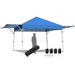 Costway 17 Feet x 10 Feet Foldable Pop Up Canopy with Adjustable Instant Sun Shelter-Blue