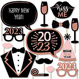 Big Dot of Happiness Rose Gold Happy New Year - 2023 New Year's Eve Party Photo Booth Props Kit - 20 Count