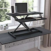 Emma + Oliver 32" Height Adjustable Sit to Stand Desk Riser with Keyboard Tray and Phone Slot