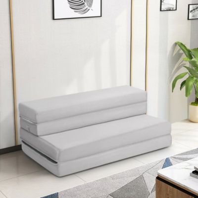 Full Size 4-Foldable Foam Matress Studio Folding Sofa Chair Bed Burgundy 