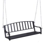 Outsunny 2 Person Front Hanging Porch Swing Bench, Outdoor Steel Swing Chair with Sturdy Chains, for Backyard, Deck, 550 lb Weight Capacity, Black