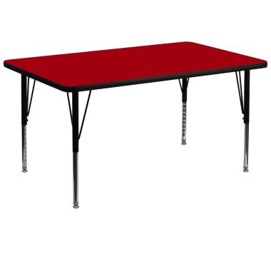 Flash Furniture Wren 36''W x 72''L Rectangular Red Thermal Laminate Activity Table - Height Adjustable Short Legs. View a larger version of this product image.