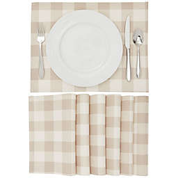 Farmlyn Creek Beige and White Buffalo Plaid Placemats Set of 6 for Dining Table (12.75 x 16.75 In)