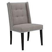 Saltoro Sherpi Button Tufted Wingback Fabric Dining Chair with Nailhead Trim Details, Gray-