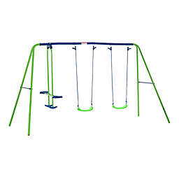 Outsunny Swing Set with Glider, Two Swing Seats and Adjustable Height, Outdoor Sturdy A-Frame Suitable for Playground, Backyard, Green