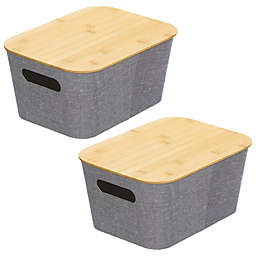 mDesign Fabric Stacking Storage Bin Box with Bamboo Lid Cover