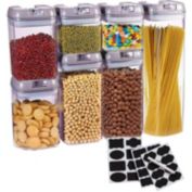 Cheer Collection Set of 7 Airtight Food Storage Containers - Heavy Duty Pantry Organizer Bins, BPA Free Plastic Containers plus Dry Erase Marker and Labels, Gray