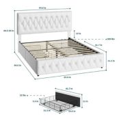 Homfa Queen Size Leather Storage Platform Bed Frame White