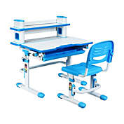 Slickblue Adjustable Kids Desk and Chair Set with Bookshelf and Tilted Desktop-Blue