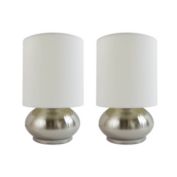 Simple Designs 2 Pack Mini Touch Lamp with Shiny Silver Metal base and Ivory Shade