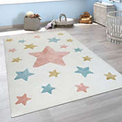 Paco Home Rug for Kids Room & Nursery Star Pattern in a Cream Pink Starry Sky