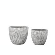 Urban Trends Collection Cement Round Pot with Lattice Abstract Design Body Set of Two Washed Concrete Finish Gray