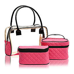 Glamlily 3 Piece Portable Cosmetic Bag Set, Travel Makeup Organizer (Pink, 3 Assorted Sizes)