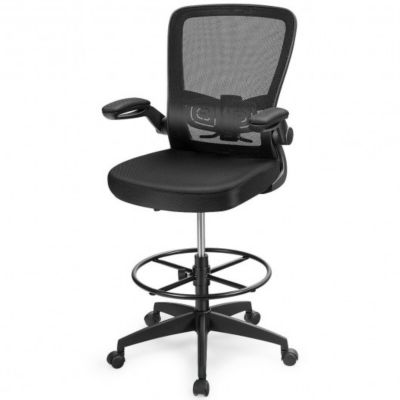 Costway Height Adjustable Drafting Chair with Lumbar Support and Flip Up Arms