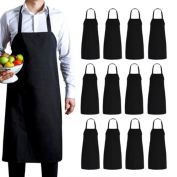 WHOLE HOUSEWARES 30"X34" Kitchen Bib Aprons 12 Pack(White 6pcs/Black 6pcs) Professional Aprons