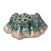 Urban Trends Collection Ceramic Cluster Organic Vases with Banded Flared Bottom Base Distressed Finish Moss Green