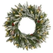 Nearly Natural Pre-Lit Berries and Pinecones Christmas Wreath, 24-Inch, Clear Lights