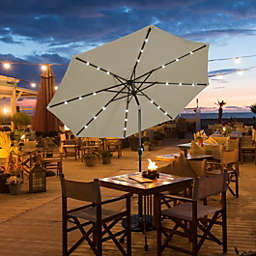 Costway 10' Solar LED Lighted Patio Market Umbrella Shade Tilt Adjustment Crank-Tan