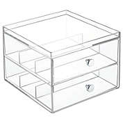 mDesign Plastic Glasses Storage Organizer Box Holder, 2 Drawers