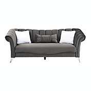 Passion Furniture Madrid 83" Dark Gray 2-Seater Velvet Sofa with 2-Throw Pillow