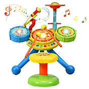 Gymax Kids Electric Jazz Drum Set Musical Instrument with Stool Microphone & LED Light