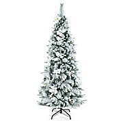 Costway Pre-lit Snow Flocked Christmas Tree with Berries and Poinsettia Flowers-6&#39;