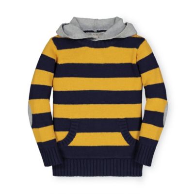 Hope & Henry Boys&#39; Hooded Pullover Sweater, Navy and Gold Rugby Stripe, 3-6 Months