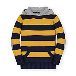 Hope & Henry Boys' Hooded Pullover Sweater, Navy and Gold Rugby Stripe, 3-6 Months