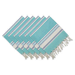 Contemporary Home Living Set of 6 Blue and White Tidal Stripe Fouta Modern Style Napkins