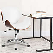 Emma + Oliver Mid-Back Walnut Wood Conference Office Chair in White LeatherSoft