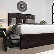 Allewie Platform Bed Frame with 4 Drawers in Black-Brown Queen Size