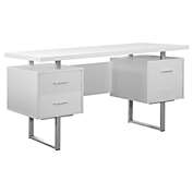 Contemporary Home Living 60" White and Silver Contemporary U-Shaped Computer Desk