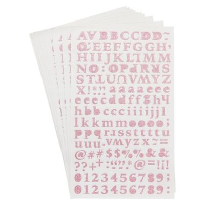 Paper Junkie Set of 2 Small Pink Glitter Alphabet and Number Stickers, Upper and Lower Case and Punctuation Marks (10 Sheets)