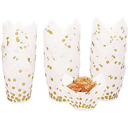 Sparkle and Bash Gold Polka Dot Muffin and Cupcake Liners (White, 3.35 x 3.5 In, 150 Pack)