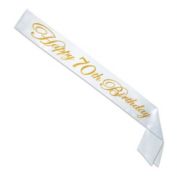Beistle Party Decorative Glittered Happy 70th Birthday Satin Sash 33" x 4" - 6 Pack, (1/Pkg)