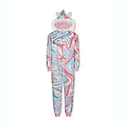 Sleep On It Girls Tie Dye Swirl Zip-Up Hooded Sleeper Pajama with Built Up 3D Character Hood