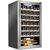 Schmecke Wine Fridge, 34 Bottle Wine Cooler, Freestanding Wine Refrigerator with Lock