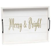 Elegant Designs Decorative Wood Serving Tray with Handles, 15.50" x 12", "Merry & Bright"